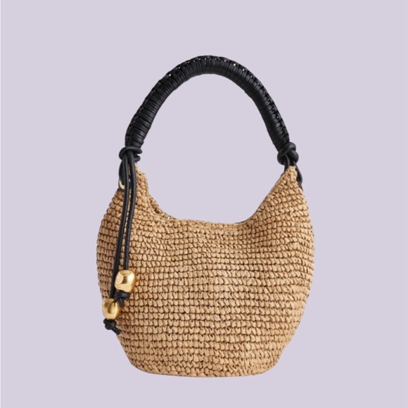 Madewell Handbags - NWT Madewell The Camren Straw Mini Bag Woven Leather Trim Bead Charm India